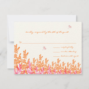 Coral & Fuchia Wild Flower Bee Wedding RSVP Card