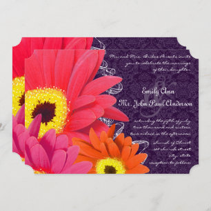 Coral Fuchsia Eggplant Gerber Daisy Wedding Invitation
