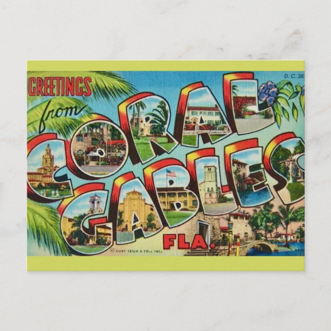 Coral Gables Florida Greeting Postcard (Front)