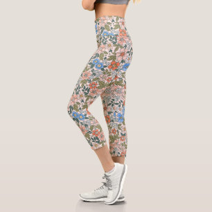 Coral Garden Flower Pattern Capri Leggings