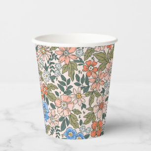 Coral Garden Flower Pattern Paper Cups