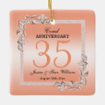 Coral Gem & Glitter 35th Wedding Anniversary   Ceramic Ornament<br><div class="desc">Glamourous and elegant posh Coral 35th Wedding Anniversary ornament with stylish coral gem stone jewels corner decorations and matching coloured glitter border frame printed on a pretty coral coloured background. A romantic design for your celebration. All text, font and font colour is fully customisable to meet your requirements. If you...</div>