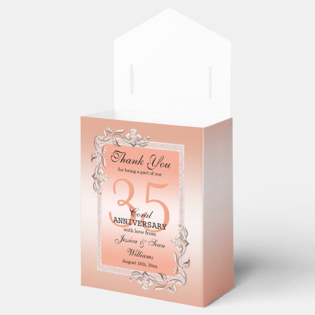  Coral Gem & Glitter 35th Wedding Anniversary   Favour Box (Opened)