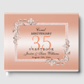 Coral Gem & Glitter 35th Wedding Anniversary Guest Book