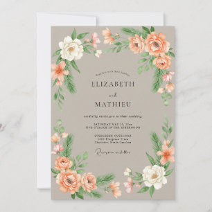 Coral Gentle Floral Wedding Invitation