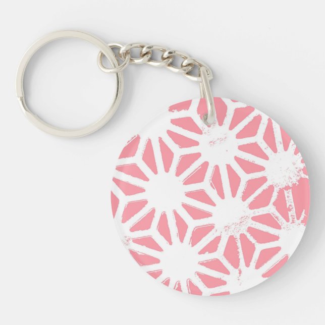 Coral geometric pattern key ring (Front)