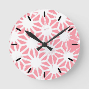 Coral geometric pattern round clock