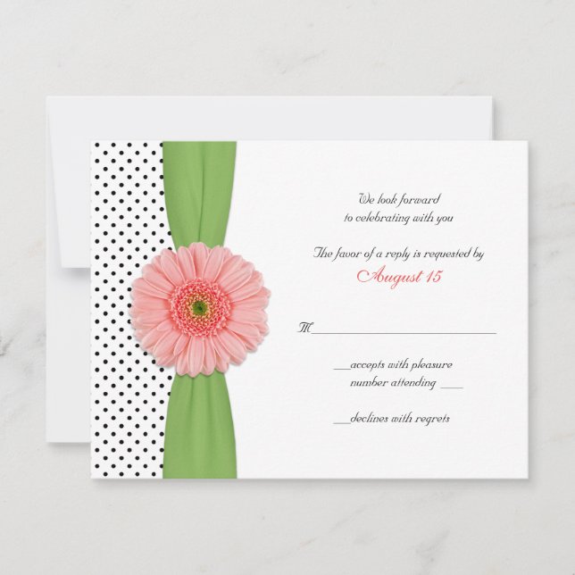 Coral Gerber Daisy Polka Dot Reply Card (Front)