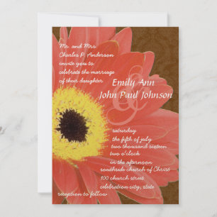 Coral Gerber Daisy Wedding Invitation