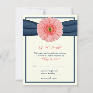 Coral Gerbera Daisy Navy Ribbon Response Card