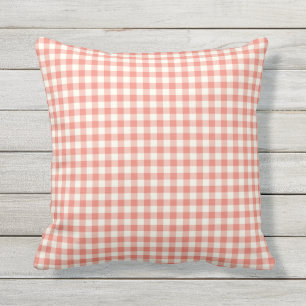 Coral Gingham Pattern Outdoor Pillows