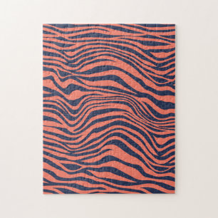 Coral Glamourous Tiger Stripes Animal Print Jigsaw Puzzle
