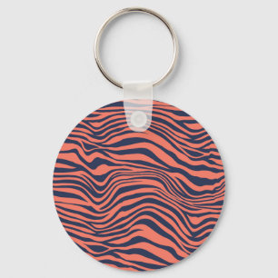 Coral Glamourous Tiger Stripes Animal Print Key Ring