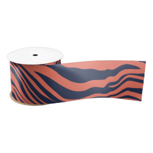 Coral Glamourous Tiger Stripes Animal Print Satin Ribbon
