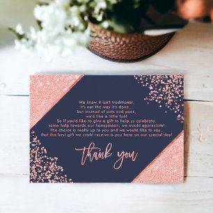 Coral glitter confetti navy blue wedding thank you invitation