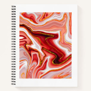 Coral Gold Abstract Marble Fluid Art Notebook