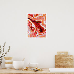 Coral Gold Abstract Marble Fluid Art Poster