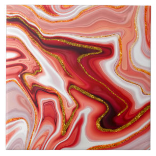 Coral Gold Abstract Marble Fluid Art Tile