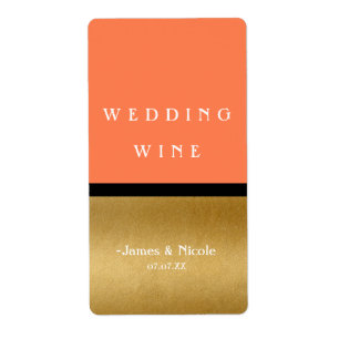 Coral Gold & Black Modern Glam Chic Wine Label
