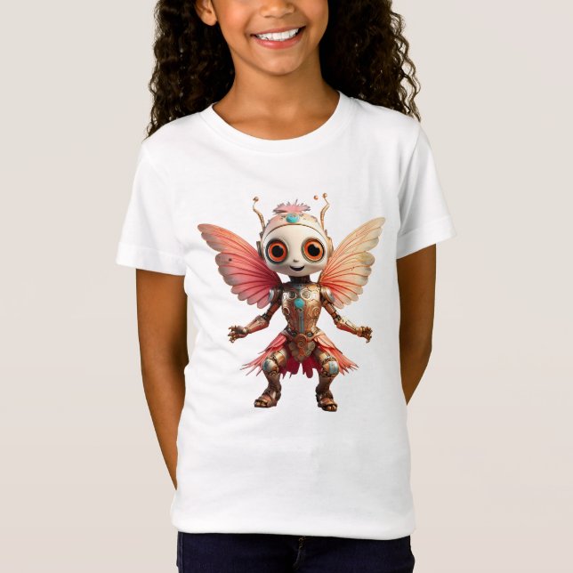 Coral Gold Cute Dancing Robot Pixie T-Shirt (Front)