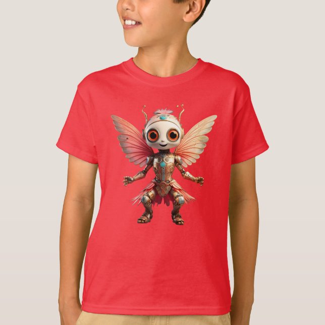 Coral Gold Cute Dancing Robot Pixie T-Shirt (Front)