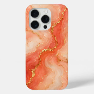 Coral Gold Marble River Abstract iPhone 15 Pro Case