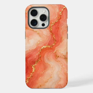Coral Gold Marble River Abstract iPhone 15 Pro Max Case