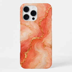 Coral Gold Marble River Abstract iPhone 16 Pro Max Case