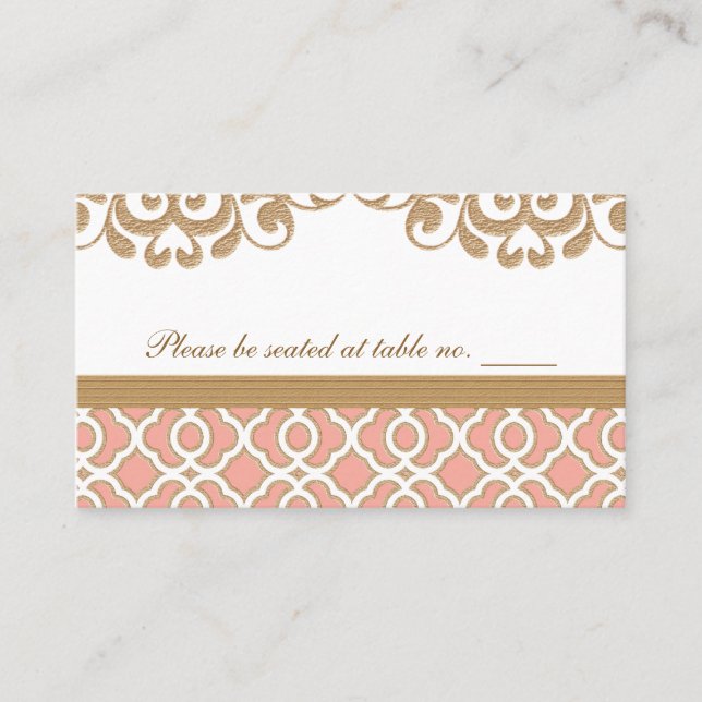 Coral Gold Moroccan Wedding Table Place Card (Front)