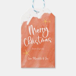 Coral & Gold Watercolor Beach Merry Christmas Gift Tags