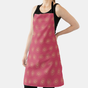 Coral   Golden Zinnia Flower Medallions Apron
