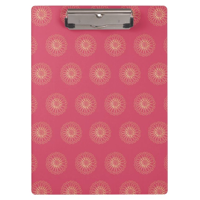 Coral | Golden Zinnia Flower Medallions Clipboard (Front)