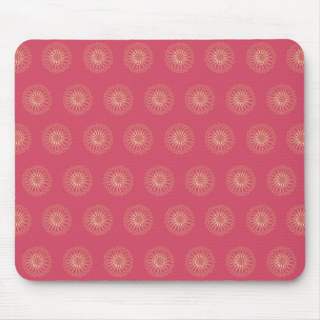 Coral | Golden Zinnia Flower Medallions Mouse Pad (Front)