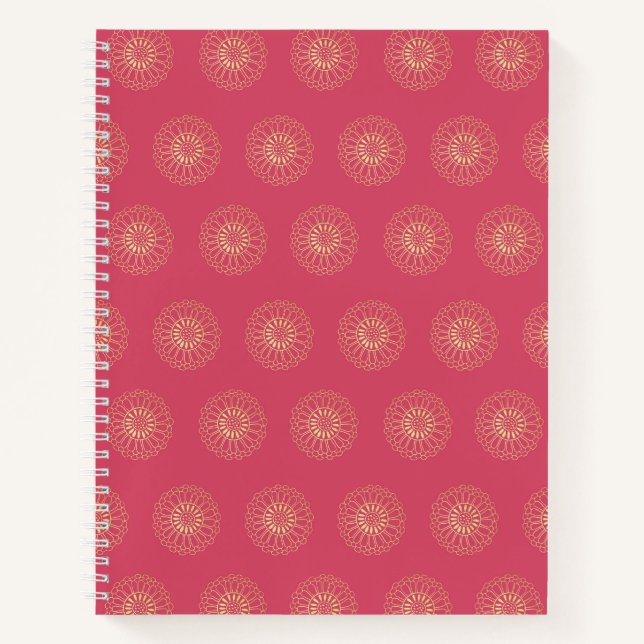 Coral | Golden Zinnia Flower Medallions Notebook (Front)