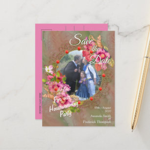 Coral, Grass & Peony-pink Blooms Announcement Postcard