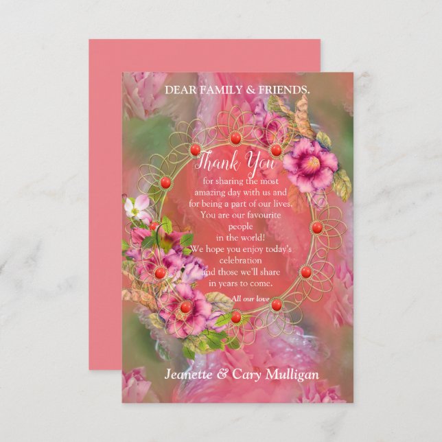 Coral, Grass & Peony-pink Blooms RSVP Card (Front/Back)