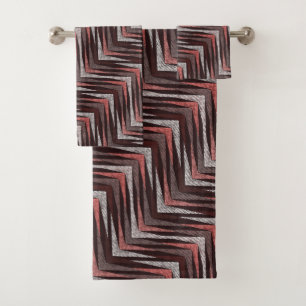 Coral, gray, brown zigzag pattern. bath towel set