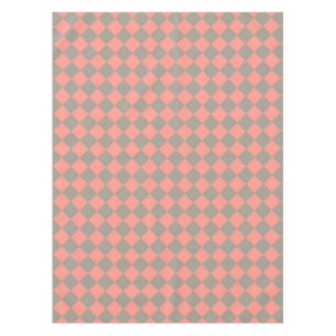 Coral Gray Checker Diamond Pattern Tablecloth