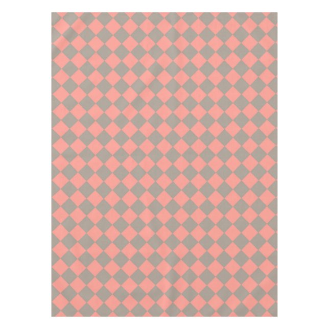 Coral Gray Checker Diamond Pattern Tablecloth (Front)