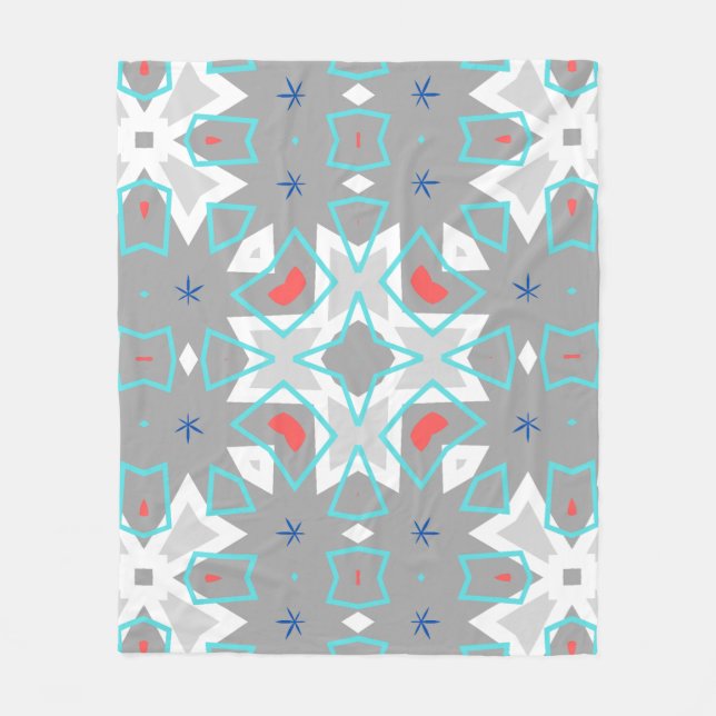 Coral Gray Mandala Pattern | Geometric Floral Boho Fleece Blanket (Front)