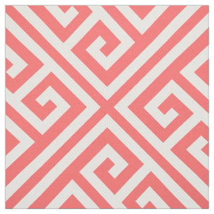 Coral Greek Key Large Scale Fabric