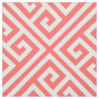 Coral Greek Key Large Scale Fabric