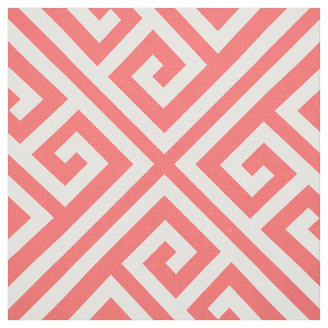Coral Greek Key Large Scale Fabric (Swatch)