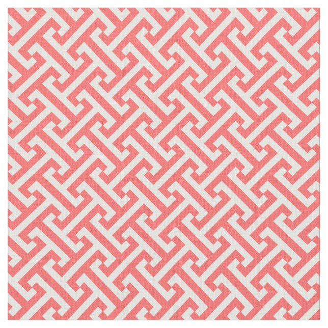 Coral Greek Key Pattern Fabric (Close Up)