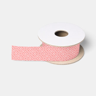 Coral Greek Key Satin Ribbon