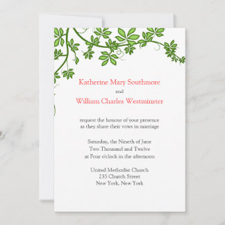 Coral, Green And White Wedding Invitations