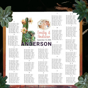 Coral Green Cactus Succulent Wedding Seating Chart