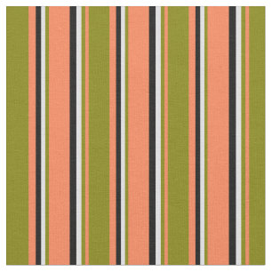 Coral, Green, Lavender & Black Coloured Lines Fabric