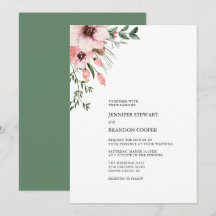 Coral & Green Watercolor Floral Wedding Invitation