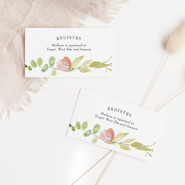 Coral Green Watercolor Flower Registry Card (Creator Uploaded)